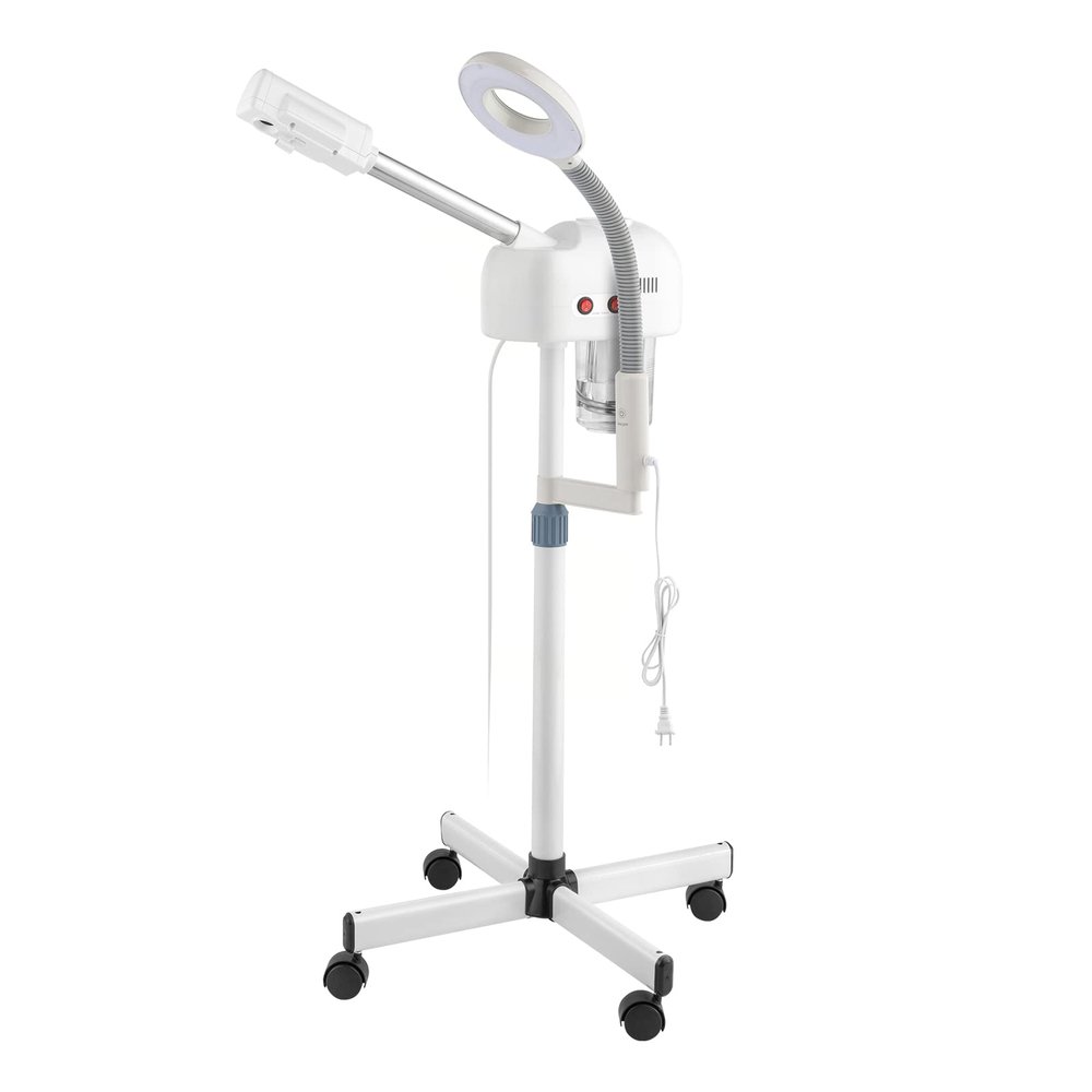Professional Facial Steamer on Wheels,2 in 1 Face Steamer for Personal Skin Care Deep Cleaning,Esthetician Facial Steamer,with 3X Magnifying Lamp,for Spa, Salon and at Home Use (White)