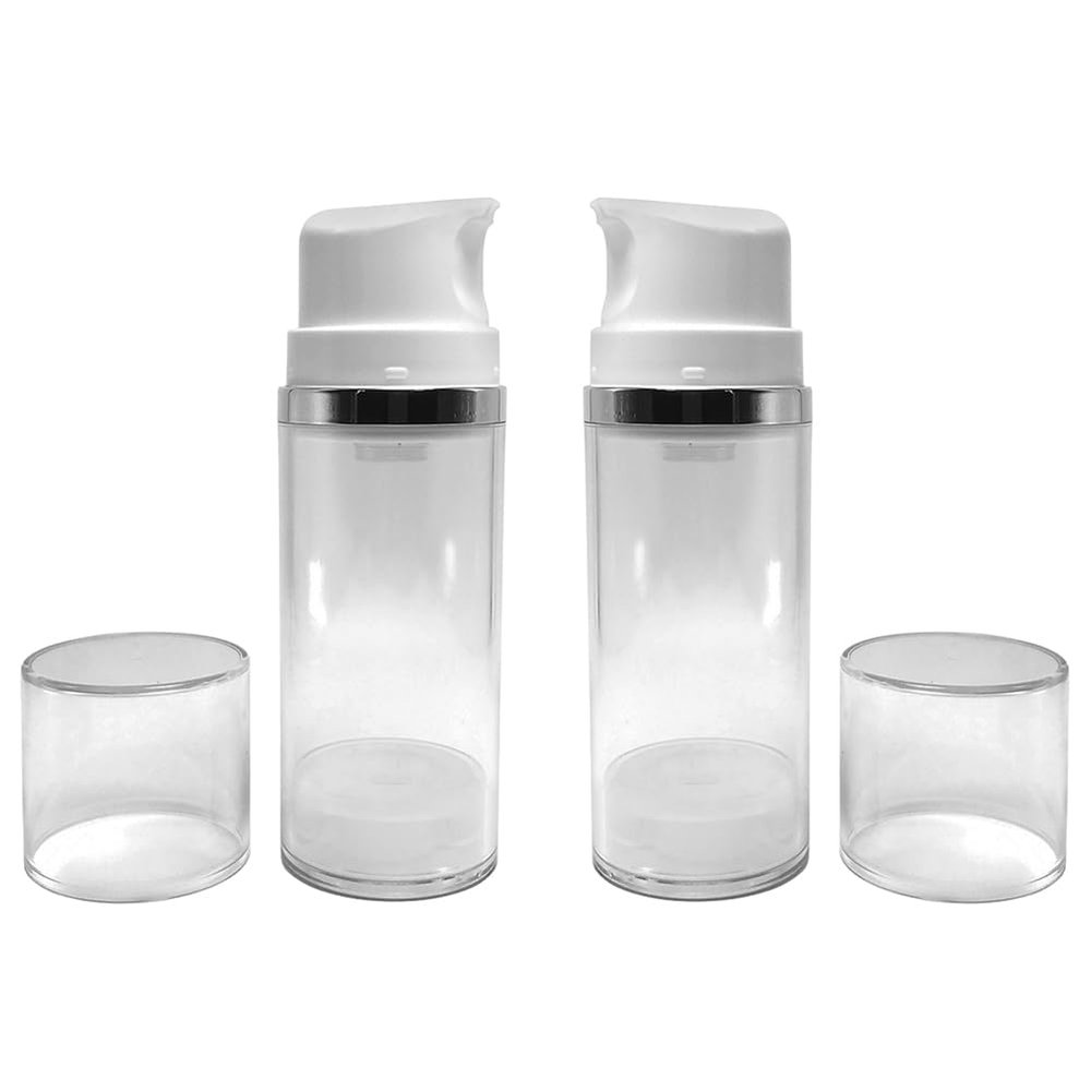2Pcs 100ml/3.4oz Clear Airless Pump Bottles Empty Refillable Travel Vacuum Makeup Cosmetic Pump Dispenser Container Vials for Lotion Cream Shampoo Toiletries