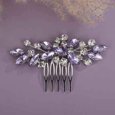 Rumtock Sparkle Purple Crystal Silver Hair Comb for Wedding Brides Women Handmade Cute Hair Accessories Special Occasion(Violet)