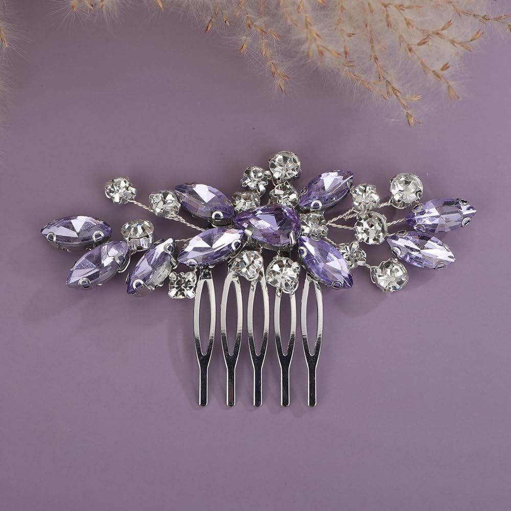 Rumtock Sparkle Purple Crystal Silver Hair Comb for Wedding Brides Women Handmade Cute Hair Accessories Special Occasion(Violet)
