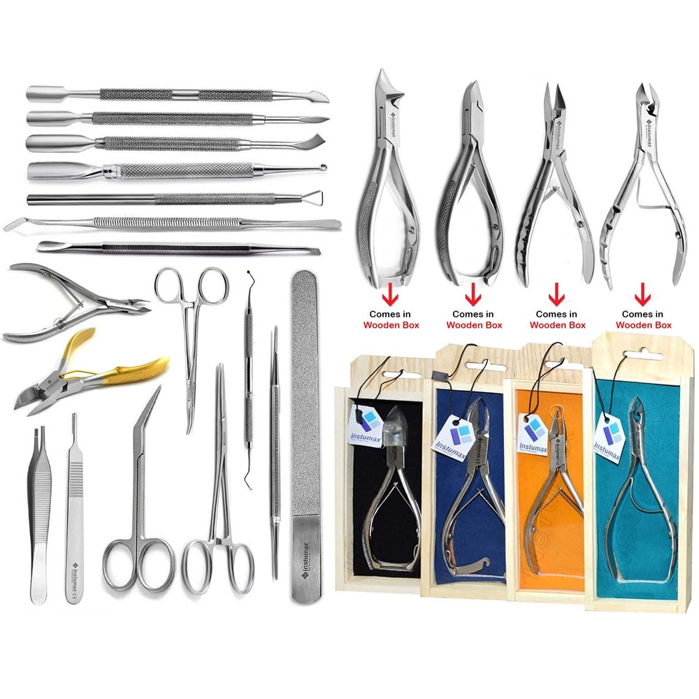 Advanced Podiatrist Chiropody Kit: Ingrown Toenail Removal Tools, Manicure & Pedicure Complete Setup with Nippers, Scissors, Nail Files, and Cuticle Cleaners