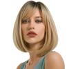 Luxclipse Short Bob Wig with Bangs - Ombre Blonde to Brown, Dark Roots, Shoulder Length Straight Natural Wig for Daily, Halloween, Cosplay, Party, 14 Inch view 2