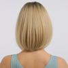 Luxclipse Short Bob Wig with Bangs - Ombre Blonde to Brown, Dark Roots, Shoulder Length Straight Natural Wig for Daily, Halloween, Cosplay, Party, 14 Inch view 3