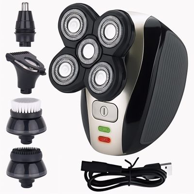 Electric Head & Body Hair Shaver - Mens Cordless Rechargeable Wet/Dry Skull Bald Head Back & Groin Waterproof Razor with Rotary Blades, Clippers, Nose Trimmer, Brush, Massager