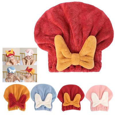 Super Absorbent Hair Towel Wrap for Wet Hair, 2024 New Microfiber Hair Drying Towel Cap with Bow-Knot Shower Cap, Bath Hair Towel Wrap for Women with Long & Thick Hair - Easy to Use (Red)