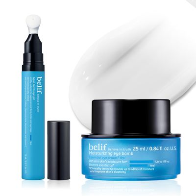 belif Peptide Eye Bomb & Cooling Eye Gel Duo  Rich Firming Anti-Aging Eye Cream + Lightweight Caffeine Hydrating Gel for Fine Lines, Puffiness & Tired Eyes  Korean Skincare Set