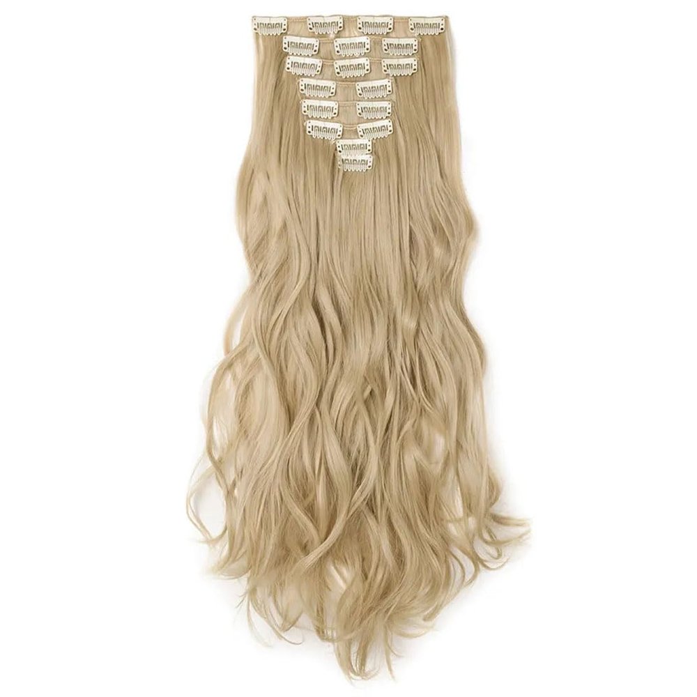 17" Women 16 Clips Long Straight Synthetic Hair Extensions Clips In High Temperature Fiber Black Brown Hairpiece