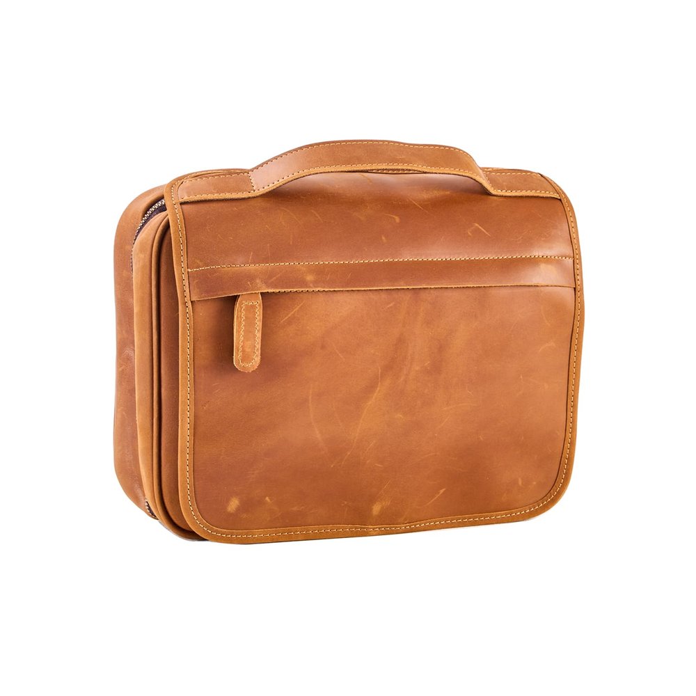 AGDHERSNVX Hanging Toiletry Bag for Men Women,Full Grain Genuine Leather Toiletry Bag for Travel,Makeup Cosmetic Case,Shaving Kit Bag,Hygiene Dopp Kit Brown
