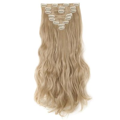17" Women 16 Clips Long Straight Synthetic Hair Extensions Clips In High Temperature Fiber Black Brown Hairpiece