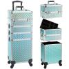 Faquenc Rolling Makeup Case with Wheels 4 in 1 Cosmetic Trolley and Cosmetology Cart Trunk for Makeup Artists Hairstylists Nail Techs Salons Large Capacity Turquoise view 1