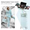 Faquenc Rolling Makeup Case with Wheels 4 in 1 Cosmetic Trolley and Cosmetology Cart Trunk for Makeup Artists Hairstylists Nail Techs Salons Large Capacity Turquoise view 2