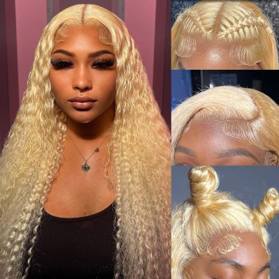 ELISHEVA 613 13x6 Lace Front Wig Human Hair 22 Inch Blonde Wig Human Hair 613 Deep Wave HD Blonde Lace Front Wigs 200% Density Free Part 613 Wig Deep Wave Pre Plucked with Baby Hair