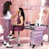 Faquenc Rolling Makeup Train Case 3 in 1 Cosmetology Case on Wheels Makeup Organizers Nail Tech Storage Cart Cosmetic Trolley Travel Barber Suitcase for Make up Manicure Hair Lockable, Shiny Pink view 2