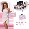 Faquenc Rolling Makeup Train Case 3 in 1 Cosmetology Case on Wheels Makeup Organizers Nail Tech Storage Cart Cosmetic Trolley Travel Barber Suitcase for Make up Manicure Hair Lockable, Shiny Pink view 3