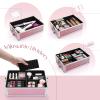 Faquenc Rolling Makeup Train Case 3 in 1 Cosmetology Case on Wheels Makeup Organizers Nail Tech Storage Cart Cosmetic Trolley Travel Barber Suitcase for Make up Manicure Hair Lockable, Shiny Pink view 4