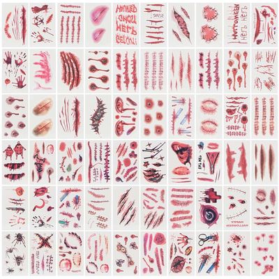 GORGECRAFT 60 Sheets Halloween Scar Temporary Tattoos Realistic Wound Tattoo Blood Stickers Makeup Zombie Tattoo Face Body Stitch Scar Tattoos for Halloween Cosplay Party Prank Props