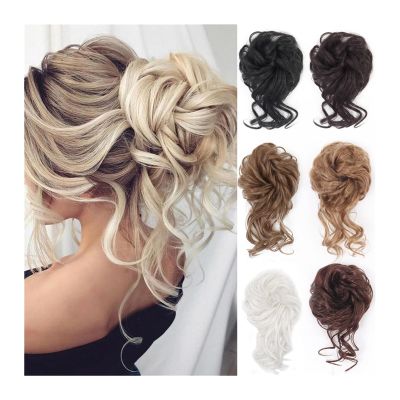 messy bun hair piece Messy Bun Hair Piece Synthetic Wavy Curly Hair Bun Scrunchies with Elastic Band Tousled Updo with Tendrils Hairpieces Extensions for Women Girls hair buns hair piece(M2-33)