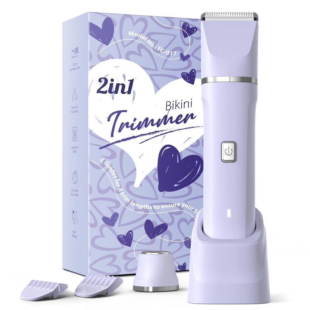 Risina Bikini Trimmer for Women, 2-in-1 Electric Shaver, IPX7 Waterproof, Gentle for Bikini Line & Sensitive Areas, Cordless Rechargeable for Legs Underarms Face, Purple Gift for Women, Teen Girl Gift