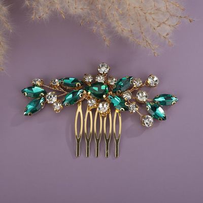 Teyglen Green Rhinestone Bridal Side Comb Crystal Bride Wedding Hair Comb Sparkly Hair Accessories Rhinestone Headpiece for Women