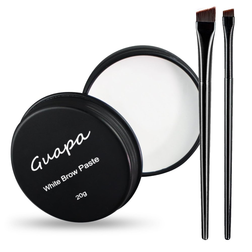 20g White Brow Mapping Paste Brow Contour Paste Brow Lip Shape Position Tool, 2pcs Eyebrow Brush Kit, Mapping Tool for Sketching Contouring the Eyebrow and Lip (Black Tin Kit)