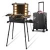 BYOOTIQUE Rolling Makeup Case with LED Lighted Mirror 22 Inch Professional Cosmetic Organizer Storage Travel Aluminum Trolley Case with Extendable Tray Adjustable Leg For Makeup Artist Studio Salon view 1