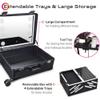 BYOOTIQUE Rolling Makeup Case with LED Lighted Mirror 22 Inch Professional Cosmetic Organizer Storage Travel Aluminum Trolley Case with Extendable Tray Adjustable Leg For Makeup Artist Studio Salon view 4