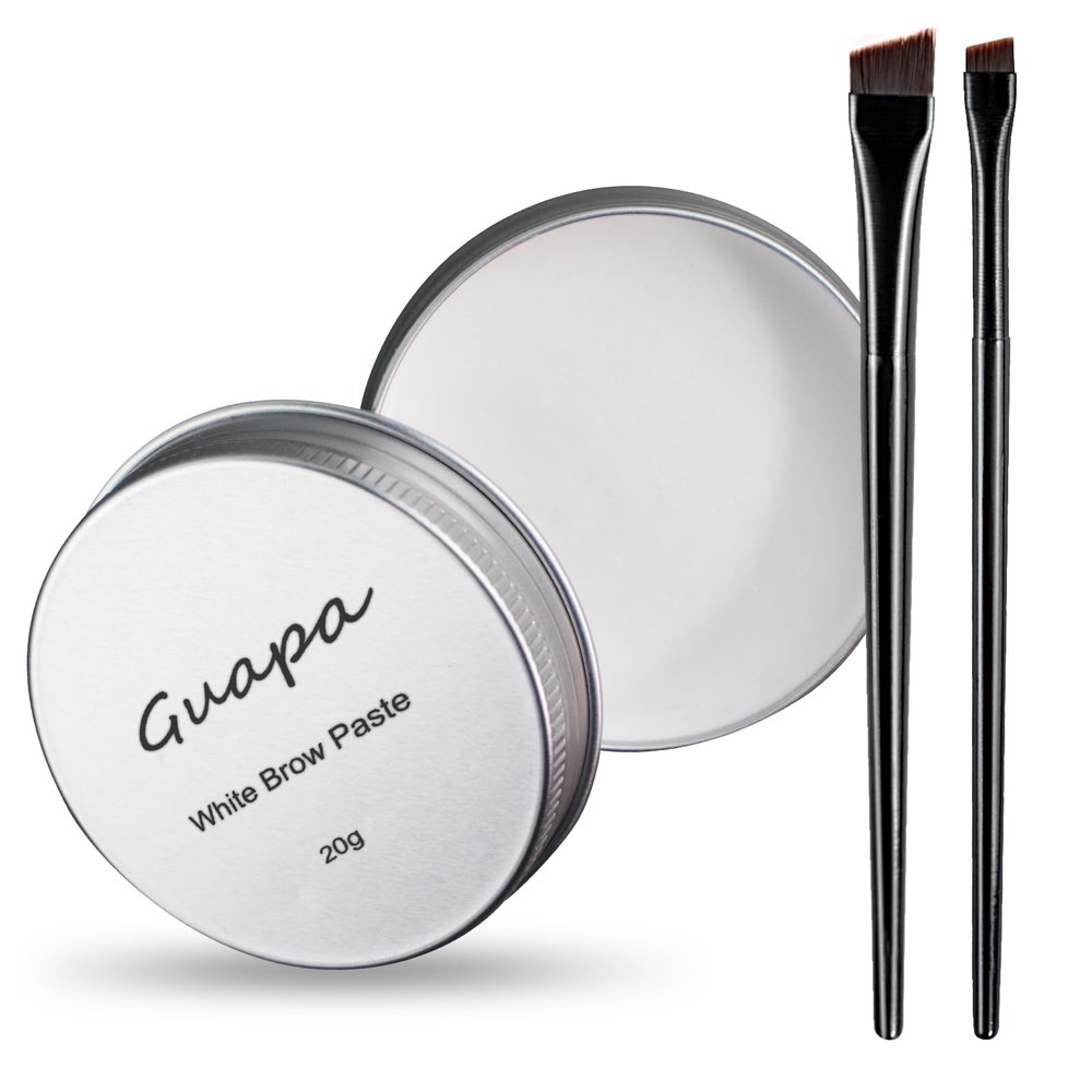 20g White Brow Mapping Paste Brow Contour Paste Brow Lip Shape Position Tool, 2pcs Eyebrow Brush Kit, Mapping Tool for Sketching Contouring the Eyebrow and Lip (Silver Tin Kit)