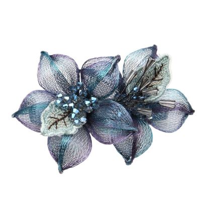 Version Of Copper Silk Handmade Mother Hair Clip Versatile Spring Clip Crystal Flower Hair Accessories(Temperamentblue)