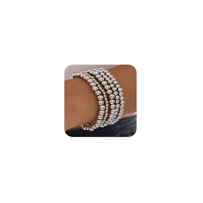 fxmimior Fashion Boho Dainty Simple Silver Gold Chain Bracelets Set for Women Adjustable Chunky Flat Cable Chain Love Punk Bracelets for Women 5Pcs (Silver)