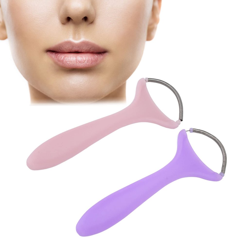 2pcs Spring Facial Hair Remover,Stainless Steel and Plastic Portable Threading Face Epilator for Women, Upper Lip Chin Cheeks Neck Mustache and Upper Lip Hair,in and