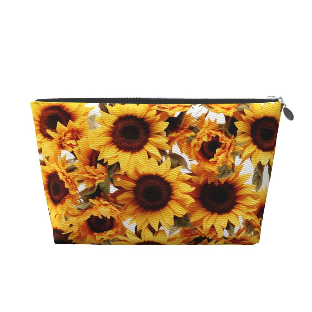 VTCTOASY Makeup Bag for Women Sunflowers on white background Travel Cosmetic Bag Large Capacity Portable Makeup Organizer Bags PU Leather Waterproof Toiletry Bag Cute Aesthetic Zipper Makeup Pouch