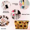 VTCTOASY Makeup Bag for Women Sunflowers on white background Travel Cosmetic Bag Large Capacity Portable Makeup Organizer Bags PU Leather Waterproof Toiletry Bag Cute Aesthetic Zipper Makeup Pouch view 3