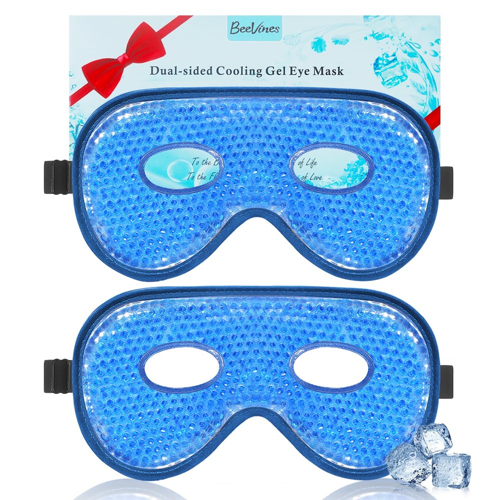 BeeVines Gel Eye Mask, 2 Pack XL Jumbo Size Cooling Ice Masks for Puffy Eyes for Men & Women, Cold & Warm Compress for Post Surgery, Puffiness, Allergies, Sinuses & Migraines Treatment(Navy Blue)