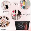 Firefighter Axe Red Line Flag Cute Print Leather Toiletry Bag - Portable Makeup Pouch For Women With Zipper, Travel Cosmetic Bags 7x2.4x5in view 3
