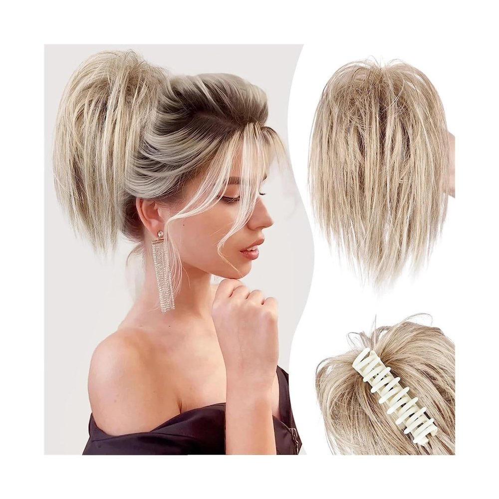 WANGHAI2024M Hair Bun Messy Bun Hair Piece Claw Clip in Hair Buns Hair Piece for Women Straight Short High Ponytail Extension Tousled Updo Faux Hair Chignon Hairpieces(Q51-27-613)