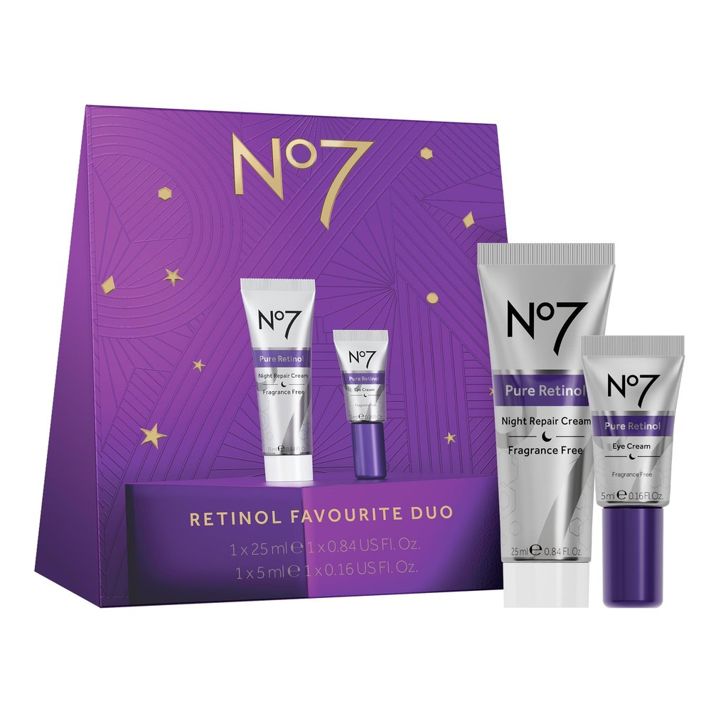 No7 Retinol Favorite Gift Set - Skincare Set Includes Retinol Night Repair Cream & Retinol Eye Cream - Visibly Smoothes, Plumps & Firms Complexion with Collagen Peptides + Shea Butter (2 Count)