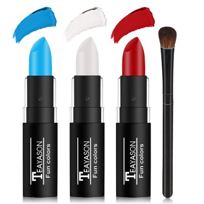 DAMUSI Blue Red White Face Paint Sticks Professional Eye Black Football Baseball Softball,Convenient Design Halloween Face Paint Makeup for Adults and KidsBlue/White/Red Body Paint Sticks
