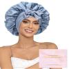 Ufgin 100% Mulberry Silk Bonnet for Sleeping Women Double Layer Silk Hair Bonnet Natural Silk Sleep Cap with Elastic Reversible Hair Wrap (Haze Blue + Sky Blue) view 1