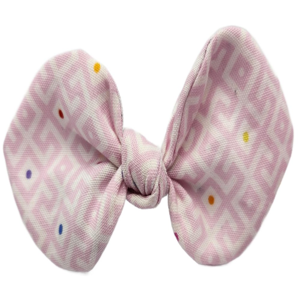 Cotton Fabric Knot Bow Hair Tie (4 Pink Rainbow Dots)