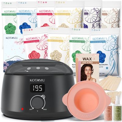 KOTAMU Black Hair Removal Wax Kit for Women & Men, Digital Waxing Kit with 1.3lb Wax Beads for Face Eyebrow Underarm Arm Leg Chest Back Bikini Brazilian Waxing, Perfect Use at Home & Salon