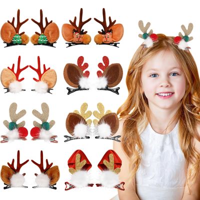 16 Pcs Christmas Reindeer Antlers Headband Hairpins Hairbands Cute Reindeer Christmas Hair Clips Girls Beauty Headdresses Pine Cone Hair Accessories
