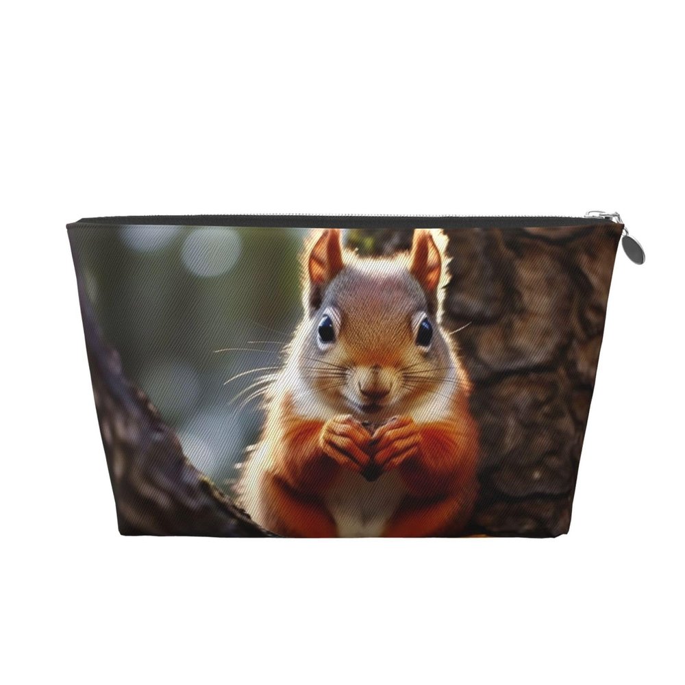 Funny Squirrel Cute Print Leather Toiletry Bag - Portable Makeup Pouch For Women With Zipper, Travel Cosmetic Bags 7x2.4x5in