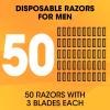 CXYARY 50 Pcs 3 Blade Disposable Razors With Clear Safety Cap, Shaving Razors Bulk for Men &Women, Stainless Steel Blade, Multipurpose Portable Shave Razor for Bathing Hotel Travel, Black view 2