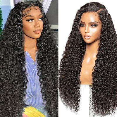 13x4 Deep Wave Lace Front Wig Human Hair Pre Plucked with Baby Hair 180% Density HD Lace Frontal Wig Human Hair Wet and Wavy Curly Wigs for Women Glueless Wigs Human Hair Long Black Color 26 Inch