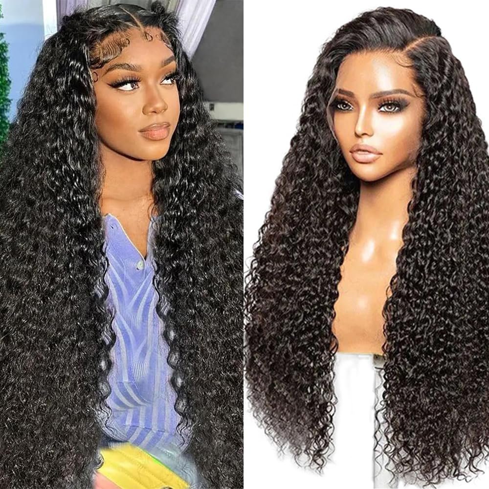 13x4 Deep Wave Lace Front Wig Human Hair Pre Plucked with Baby Hair 180% Density HD Lace Frontal Wig Human Hair Wet and Wavy Curly Wigs for Women Glueless Wigs Human Hair Long Black Color 26 Inch