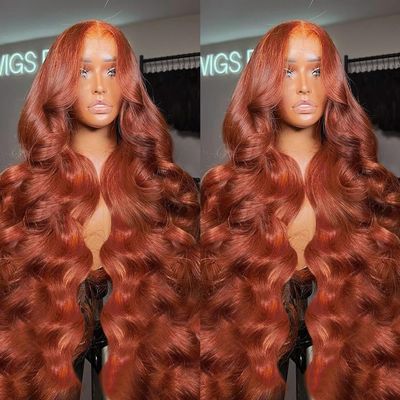 200 Density 13x6 Reddish Brown Lace Front Wigs Human Hair Pre Plucked 13x6 HD Transparent Body Wave Lace Front Wigs Human Hairs With Baby Hair Ginger #33 Colored Human Hairs Wig For Women (30 Inch)