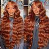 200 Density 13x6 Reddish Brown Lace Front Wigs Human Hair Pre Plucked 13x6 HD Transparent Body Wave Lace Front Wigs Human Hairs With Baby Hair Ginger #33 Colored Human Hairs Wig For Women (30 Inch) view 4