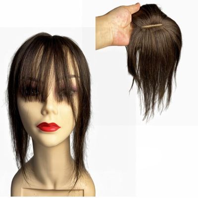 AYunhe Real Human Hair Toppers Clip in Hairpieces With Air Bangs Fringe Increase Hair Volume Brazilian Straight For Hair Loss Thick Full Invisible Scalp (Dark Brown, 12 inch)