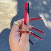 Halloween Extra Long Press on Nails Red and Black French Tip Fake Nails Long Coffin Glue on Nails Gold Lines False Nails with Rhinestone Spider Designs Acrylic Nails Stick on Nails for Women 24Pcs view 2