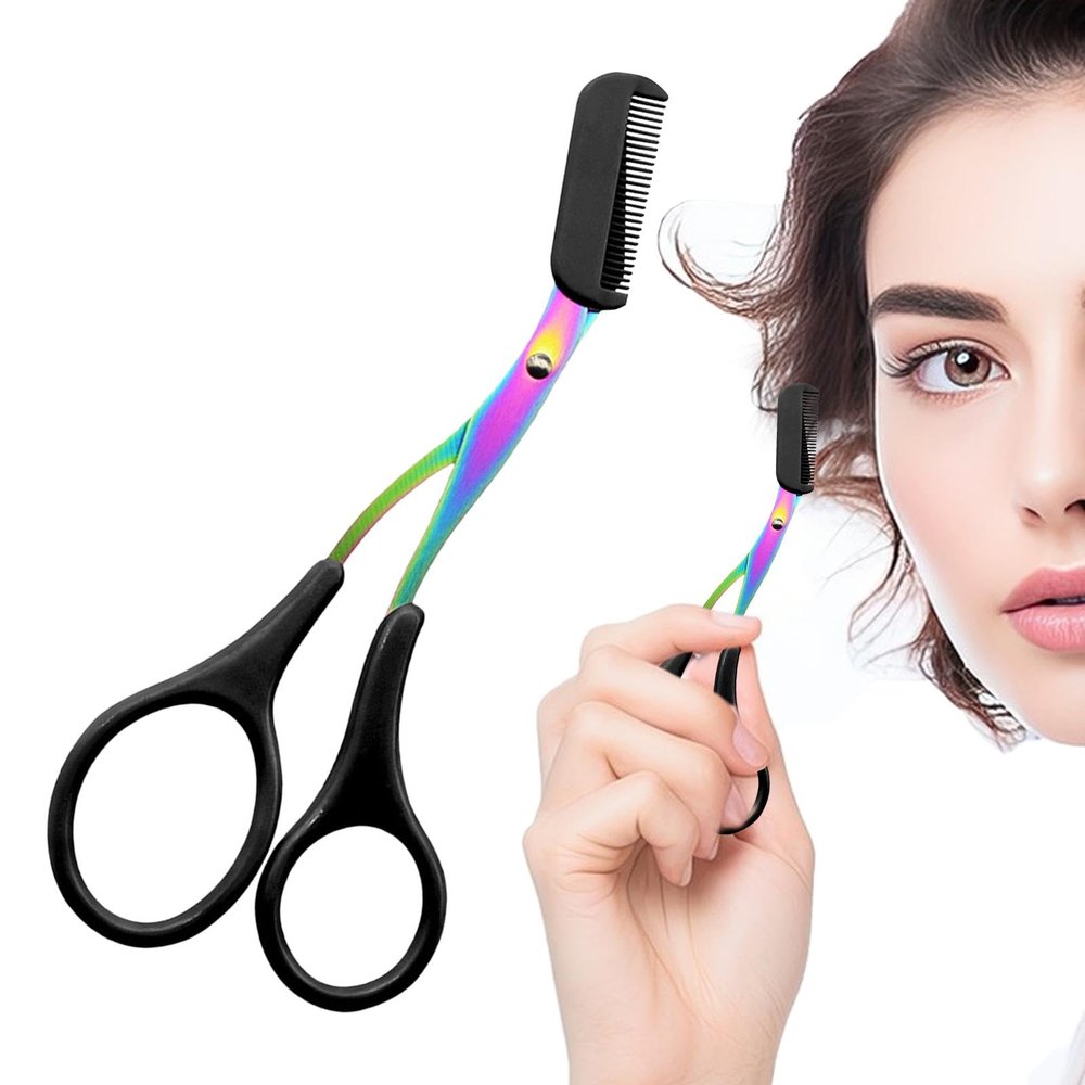 Eyebrow Trimmer Scissor, Eyebrow Scissors with Comb, Manual Ergonomic Stainless Steel Eyebrow Shaver Rustproof, Non Slip Finger Grips Eyebrow Trimming Scissors, Eye Brow Scissors for Women